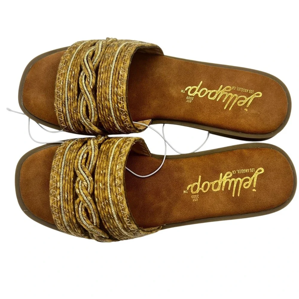 NWOT Jellypop Pucci Slide Sandals Woven Straw Upper Strap Slip On Casual‎ 7M